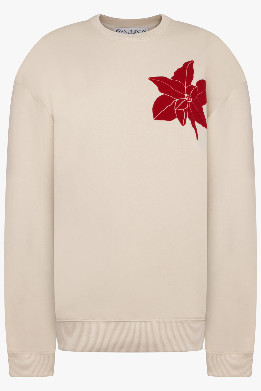 JW ANDERSON RTW Flocked Floral Motif L/S Sweathsirt | Cream/Red