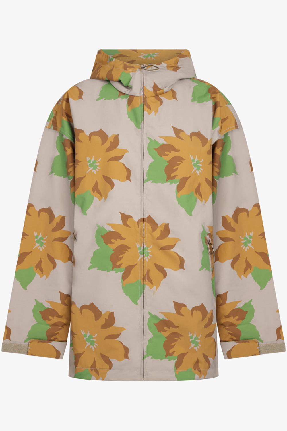 JW ANDERSON RTW Zip Front Hooded Floral Print Jacket | Orange/Green