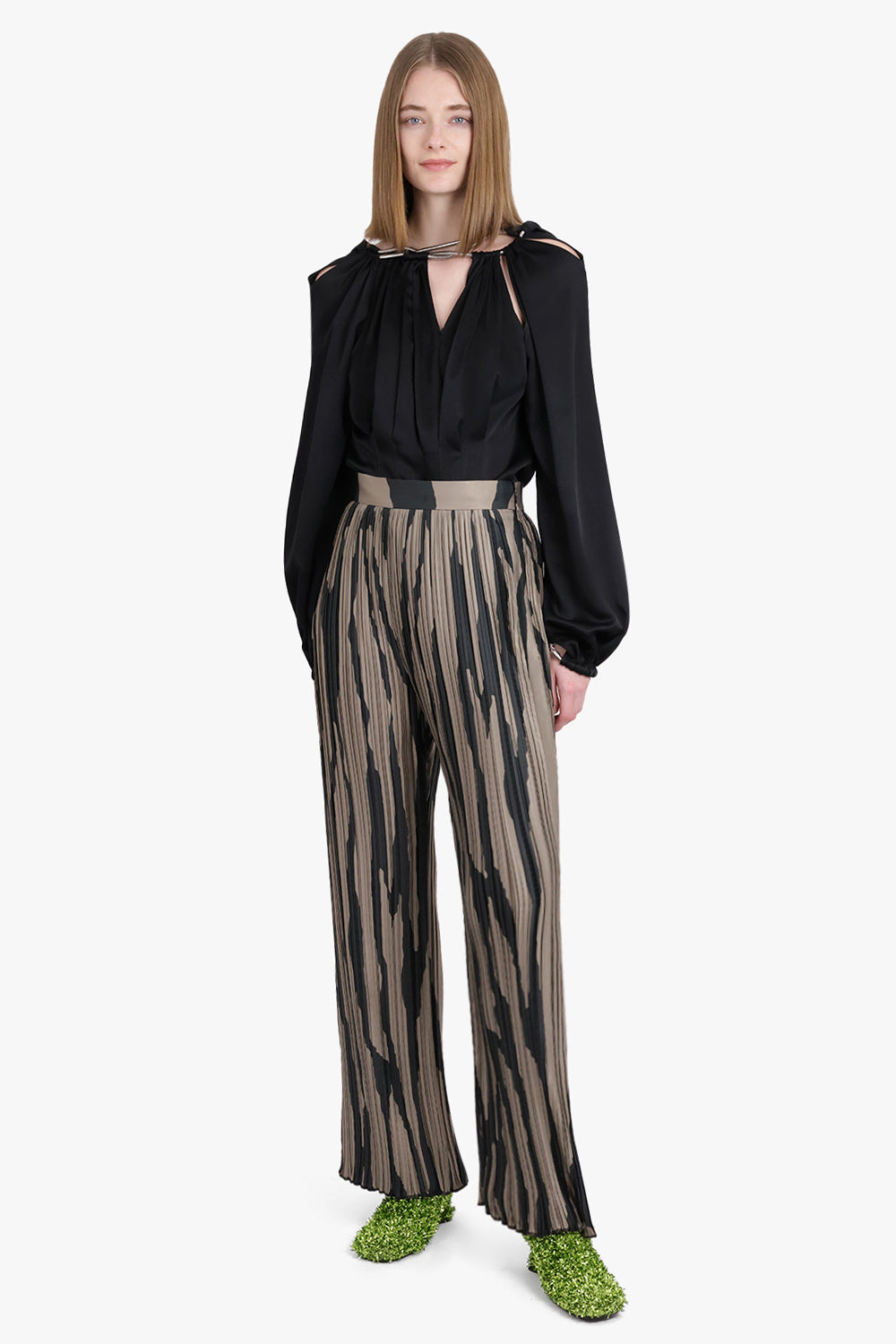 LANVIN RTW Abstract Stripe Pleat Wide Leg Pant | Grey/Black