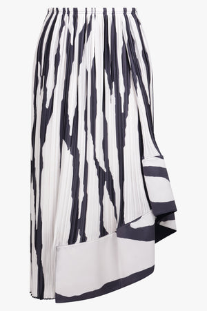 LANVIN RTW Abstract Print Asymmetric Midi Skirt | White/Black