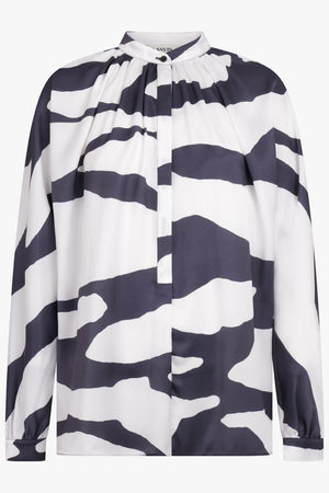 LANVIN RTW Abstract Print L/S Blouse | White/Black