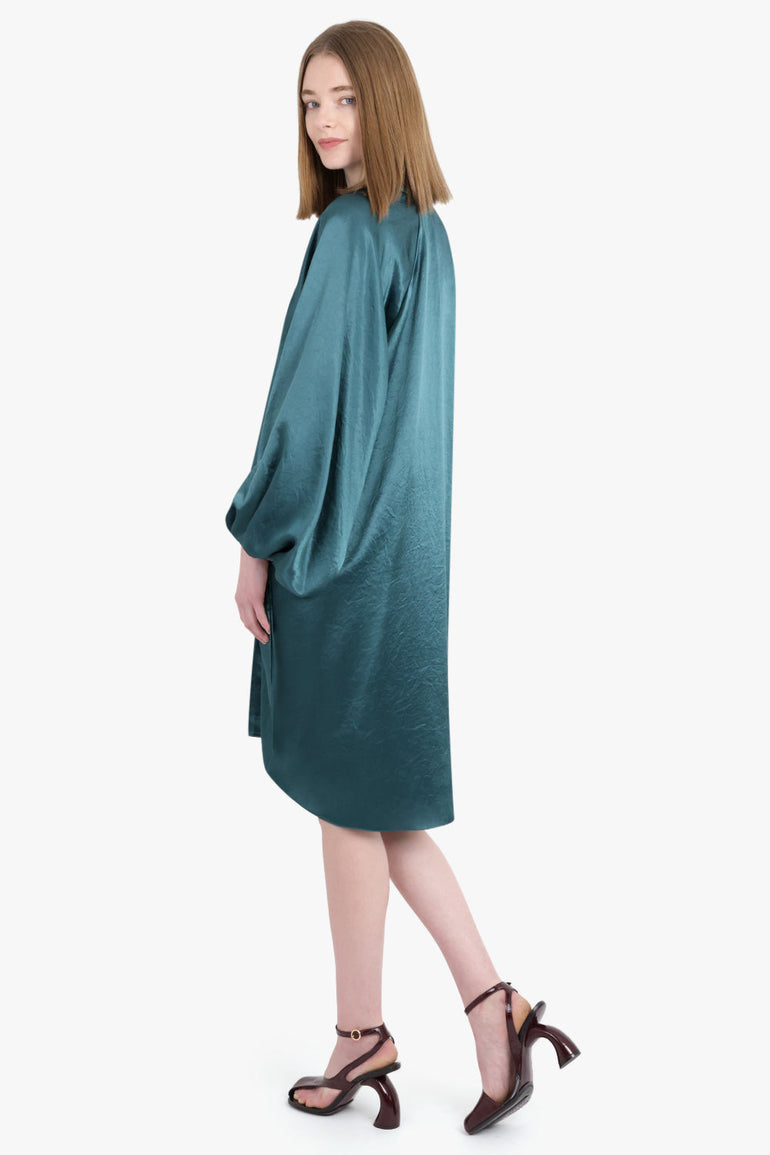 LANVIN RTW Balloon Sleeve V-Neck Midi Dress | Forest Green