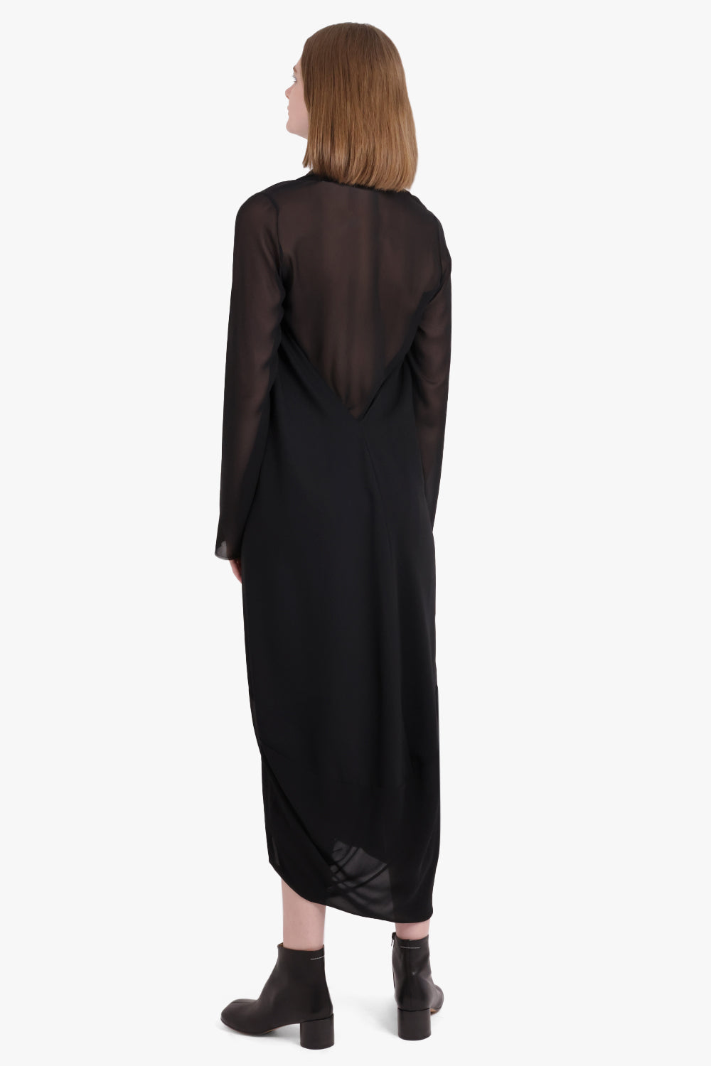 MM6 BY MAISON MARGIELA RTW Fluid Sheer Asymmetric L/S Maxi Dress | Black