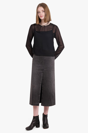 MM6 BY MAISON MARGIELA RTW WASHED DENIM FRONT SLIT MIDI SKIRT | WASHED GREY