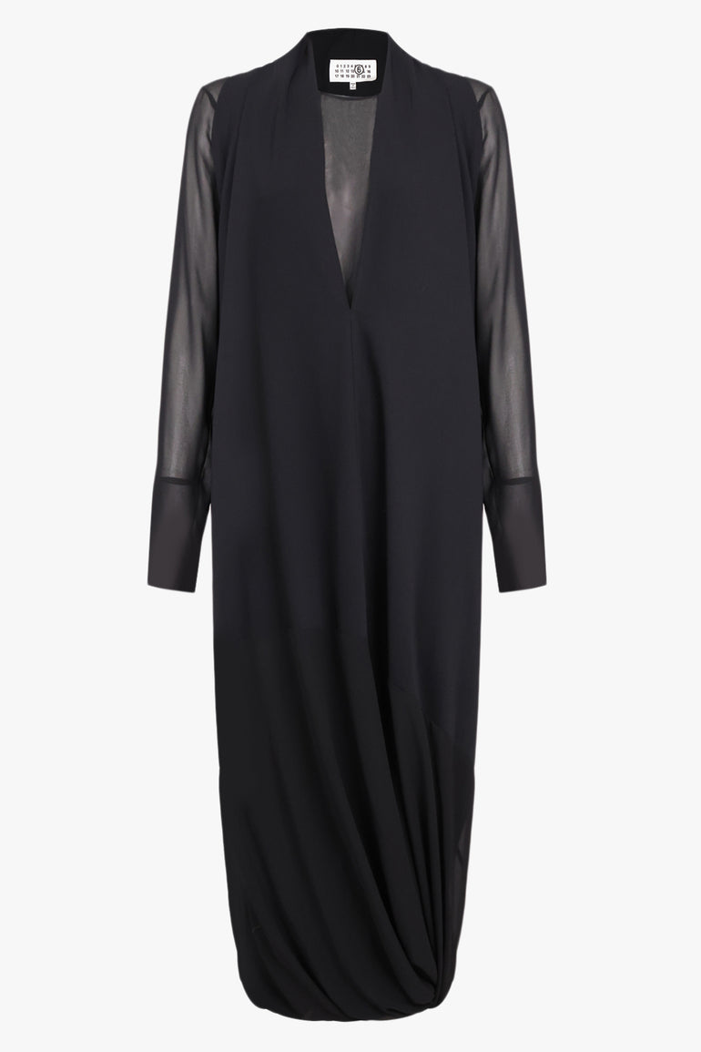 MM6 BY MAISON MARGIELA RTW Fluid Sheer Asymmetric L/S Maxi Dress | Black