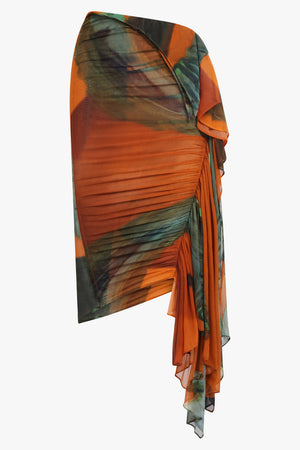 MUGLER SKIRTS Archive Print Mesh Asymmetric Midi Skirt | Orange/Green