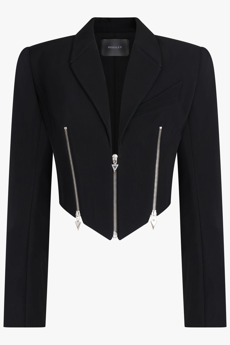 MUGLER JACKETS Crop Single Breasted Zip Jacket | Black