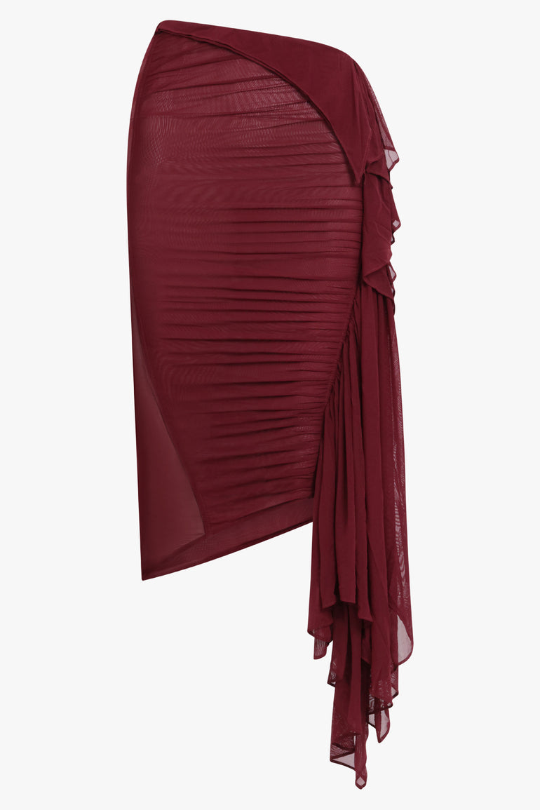 MUGLER SKIRTS Mesh Asymmetric Midi Skirt | Vampire Red