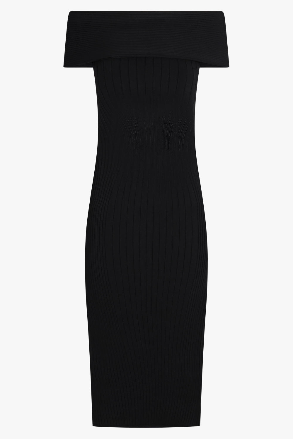 MUGLER DRESSES Off Shoulder Sculpting Knit Midi Dress | Black