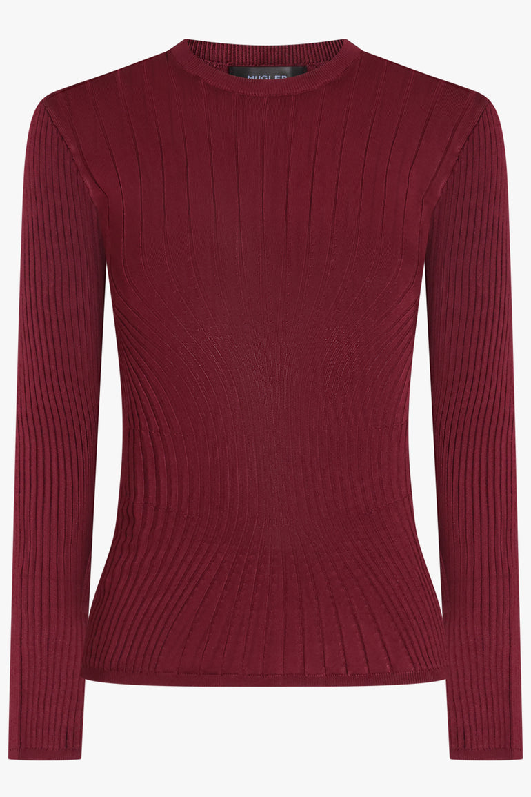 MUGLER TOPS Sculpting L/S Knit Top | Vampire Red