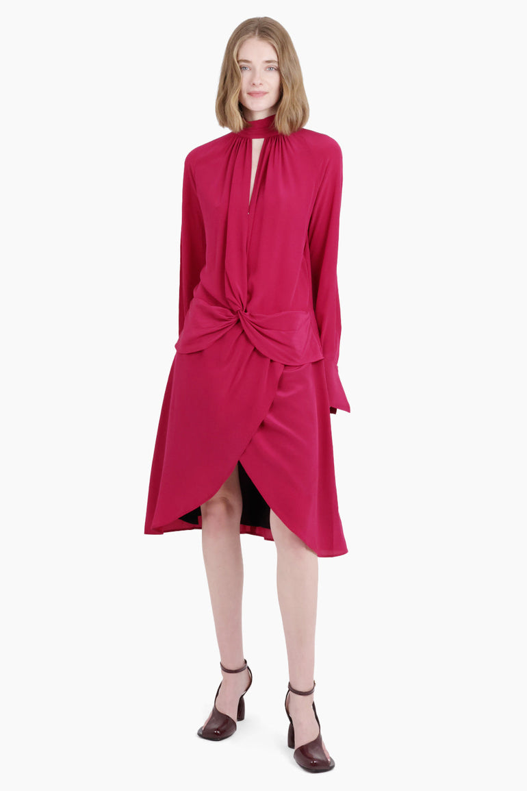 NINA RICCI RTW Cut-Out L/S Wrap Style Midi Dress | Burnt Fuchsia