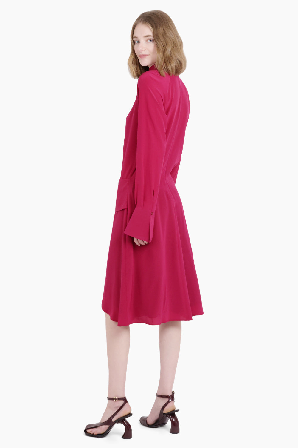 NINA RICCI RTW Cut-Out L/S Wrap Style Midi Dress | Burnt Fuchsia