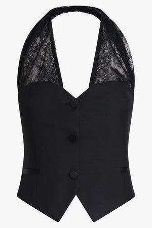 NINA RICCI RTW Fitted Vest With Lace Halterneck Strap | Black