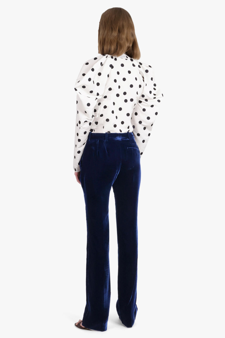 NINA RICCI RTW Polka Dot Print L/S Sweetheart Neckline Top | White/Black