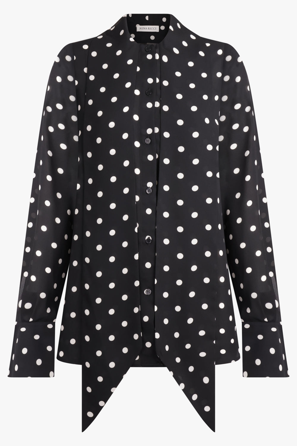 NINA RICCI RTW Polka Dot Print L/S Tie Neck Blouse | Black/White