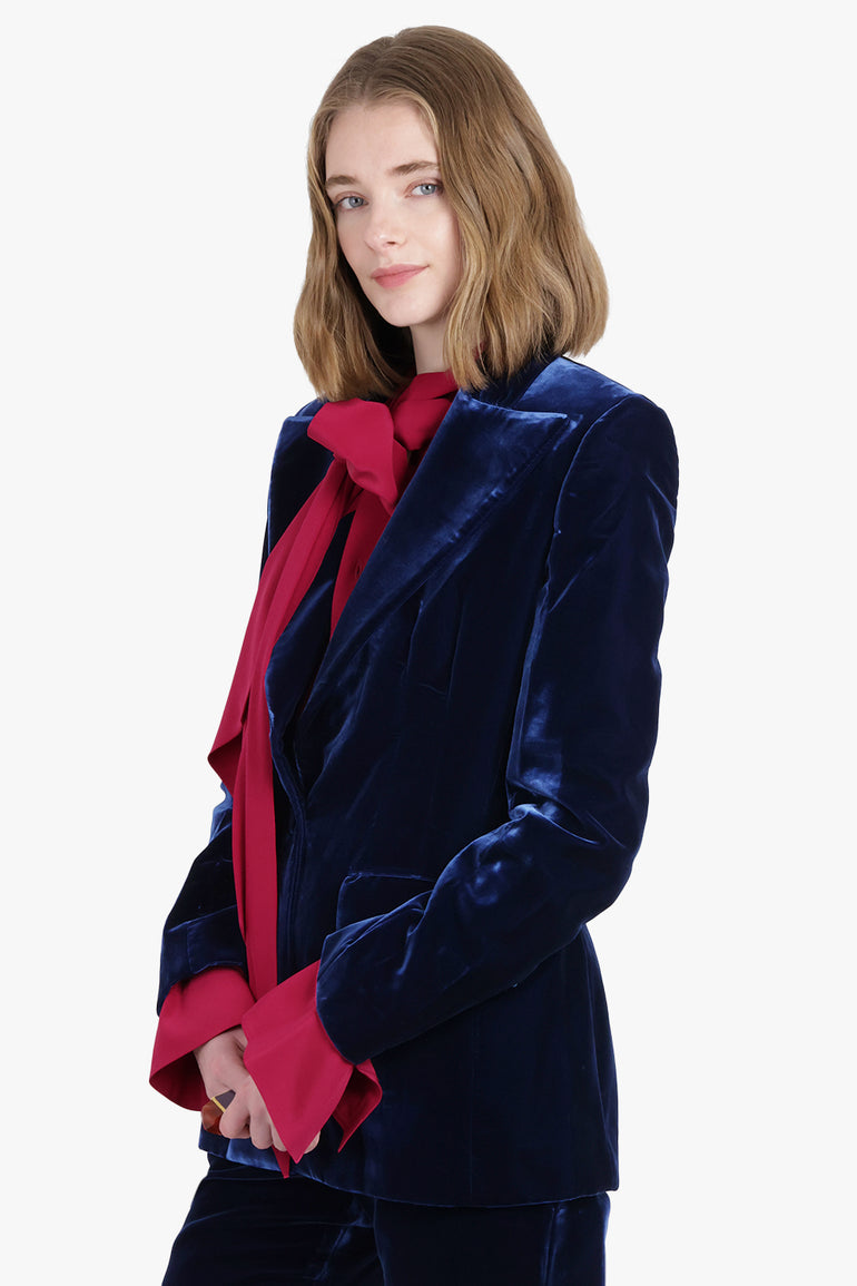 NINA RICCI RTW Single Breasted Fluid Velvet Jacket | Blue