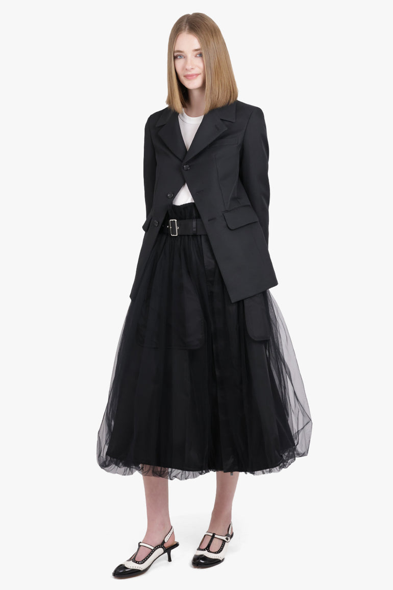 NOIR KEI NINOMIYA RTW Tulle Overlay Belted Midi Skirt | Black