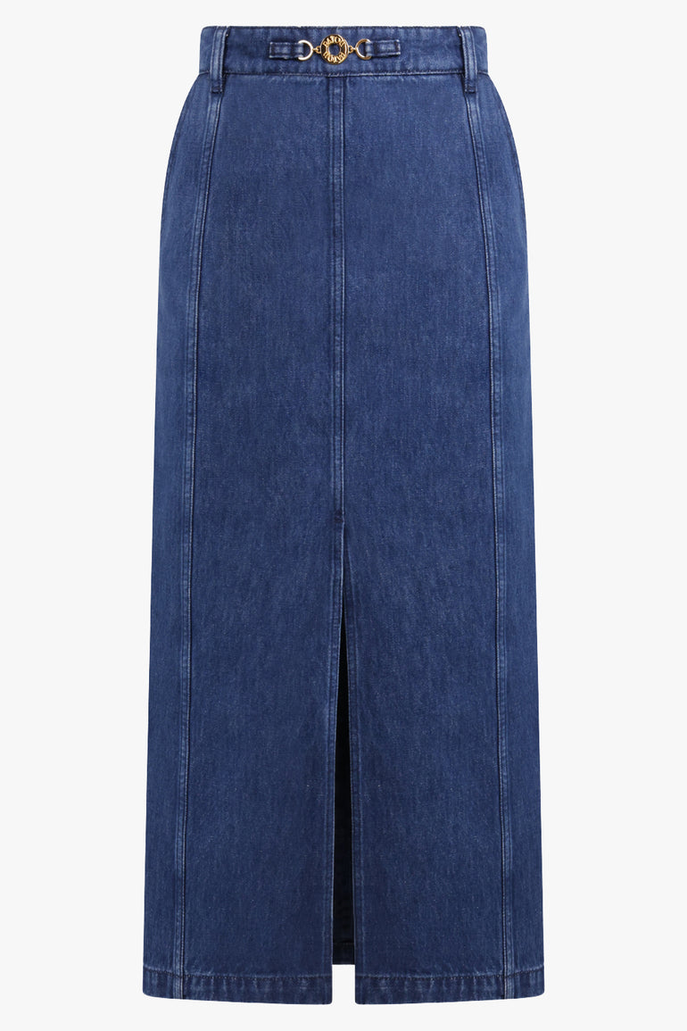 PATOU RTW Jewel Slit Denim Pencil Skirt | Stonewash Blue