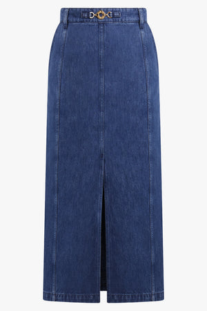 Jewel Slit Denim Pencil Skirt | Stonewash Blue