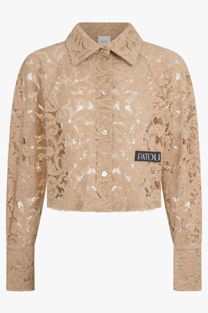 PATOU RTW Lace Cropped L/S Shirt | Sand Beige