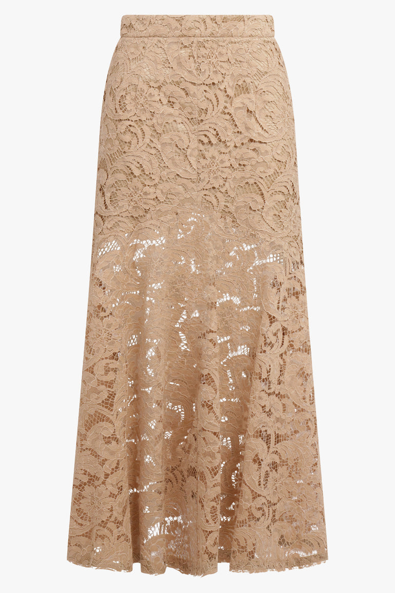 PATOU RTW Lace Midi Peplum Skirt | Sand Beige