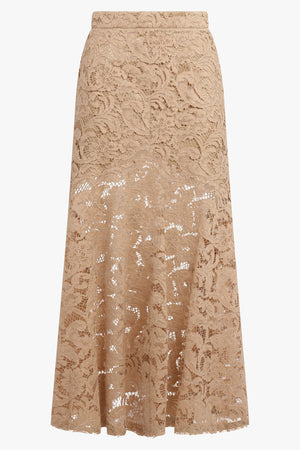 Lace Midi Peplum Skirt | Sand Beige