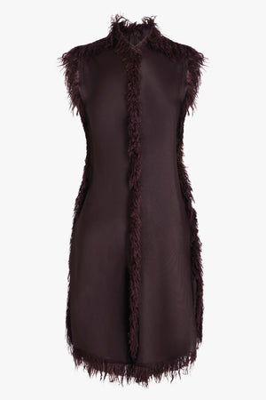 PHOEBE PHILO RTW Ravaged Fringe Detail Mini Dress | Rich Brown