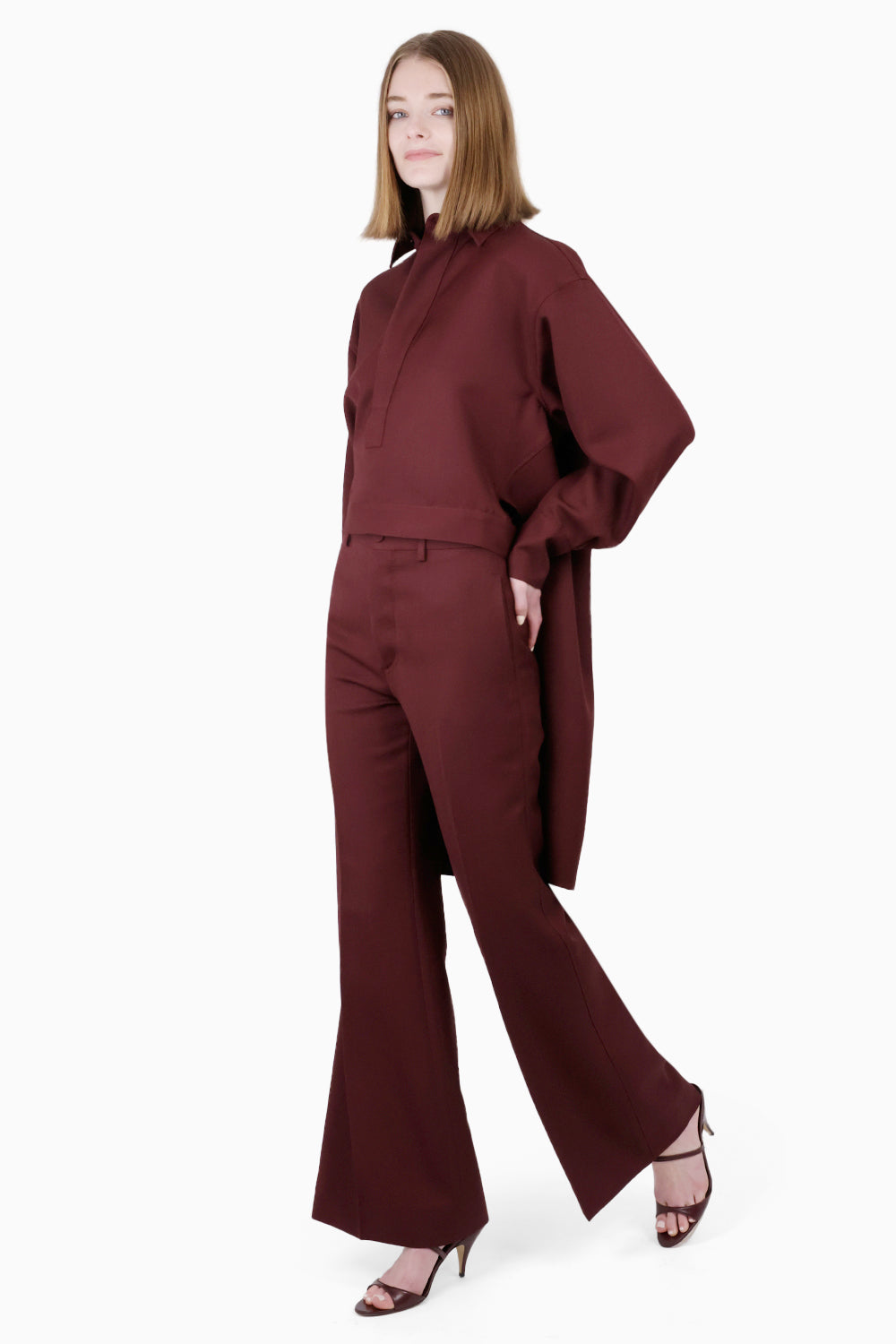 PLAN C RTW Wide Leg Trouser | Burgundy