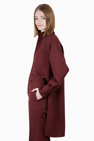 PLAN C RTW Crop Front Hi-Lo L/S Shirt | Burgundy