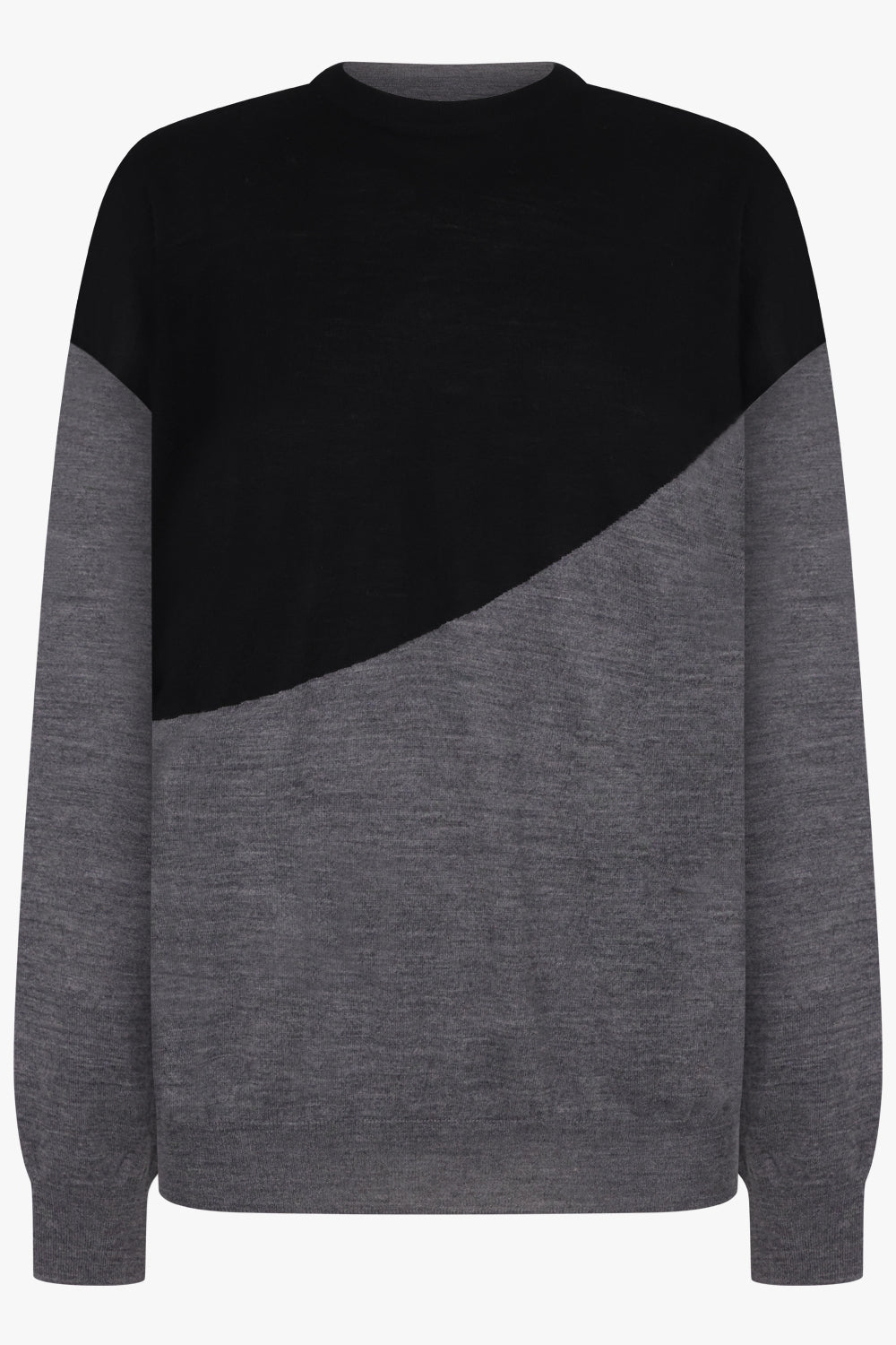 PLAN C RTW Crewneck L/S Contrast Panel Knit | Black/Grey