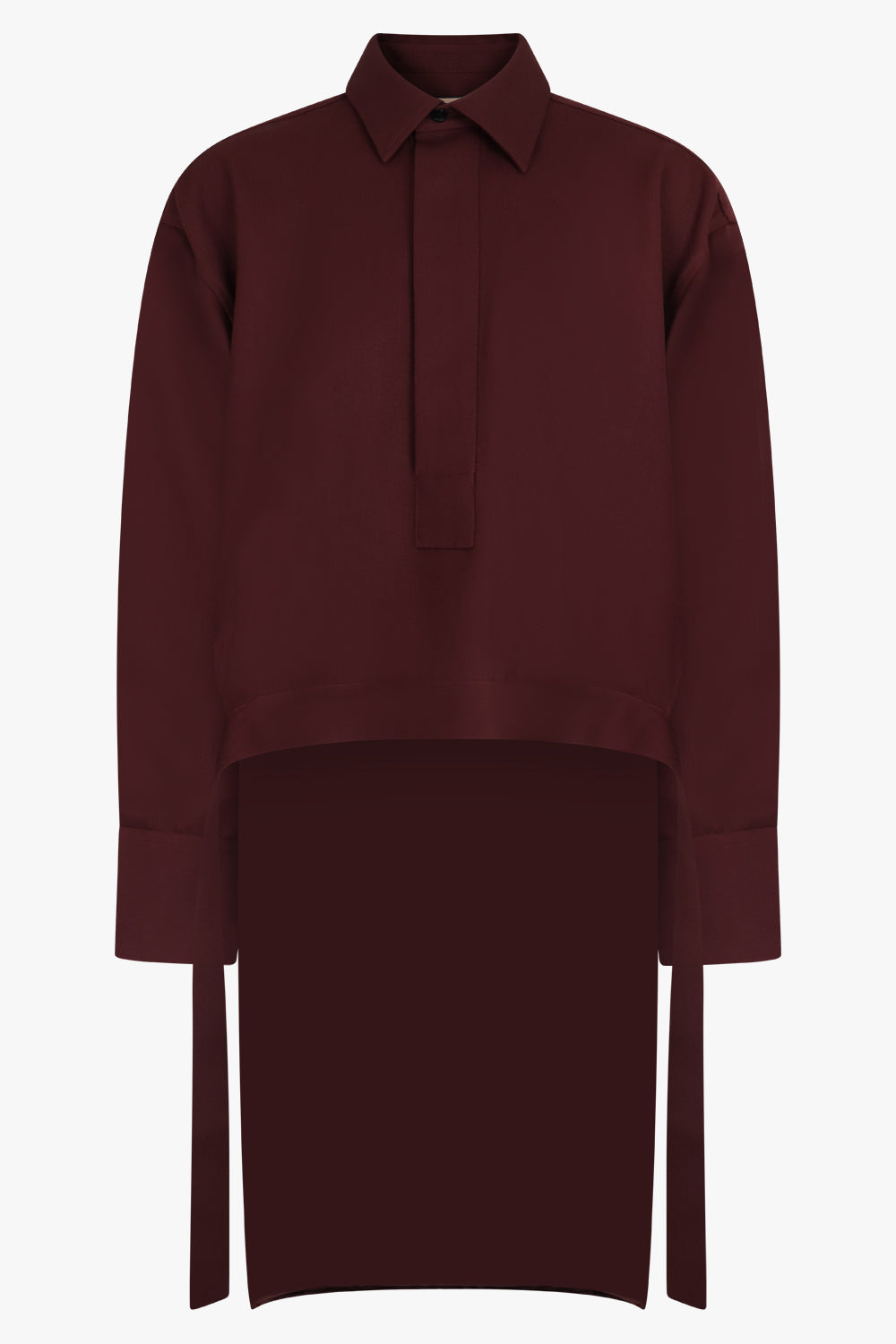 PLAN C RTW Crop Front Hi-Lo L/S Shirt | Burgundy