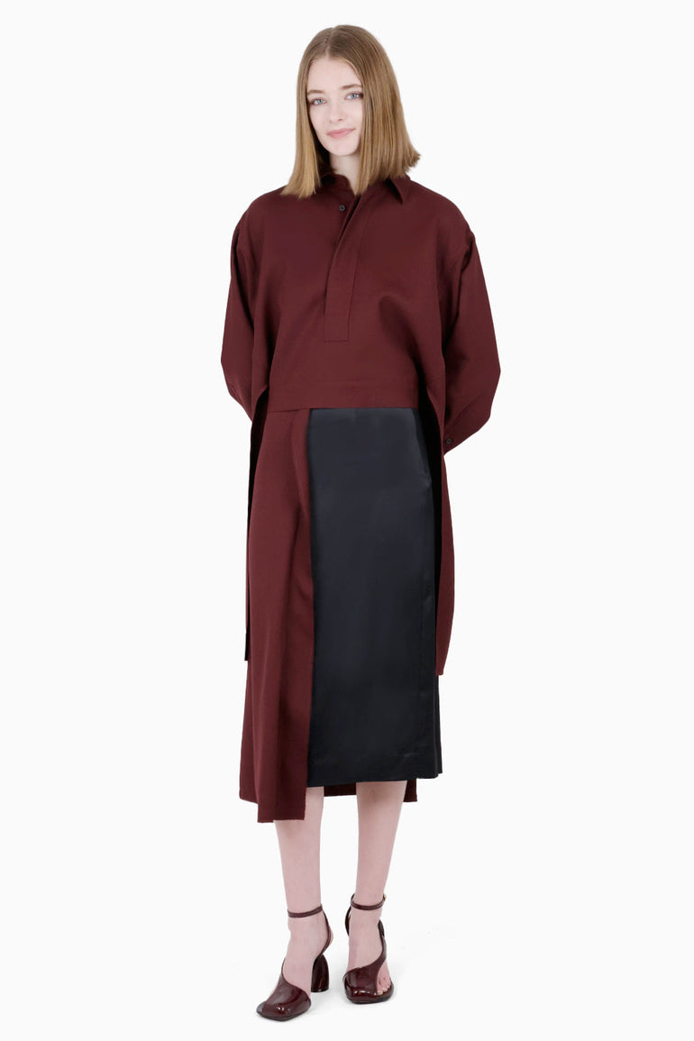 PLAN C RTW Layered Contrast Midi Skirt | Burgundy/Black