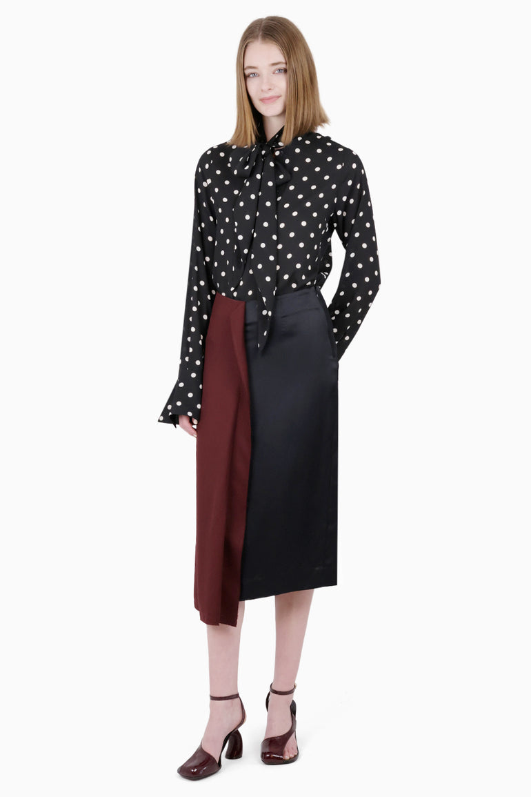 NINA RICCI RTW Polka Dot Print L/S Tie Neck Blouse | Black/White