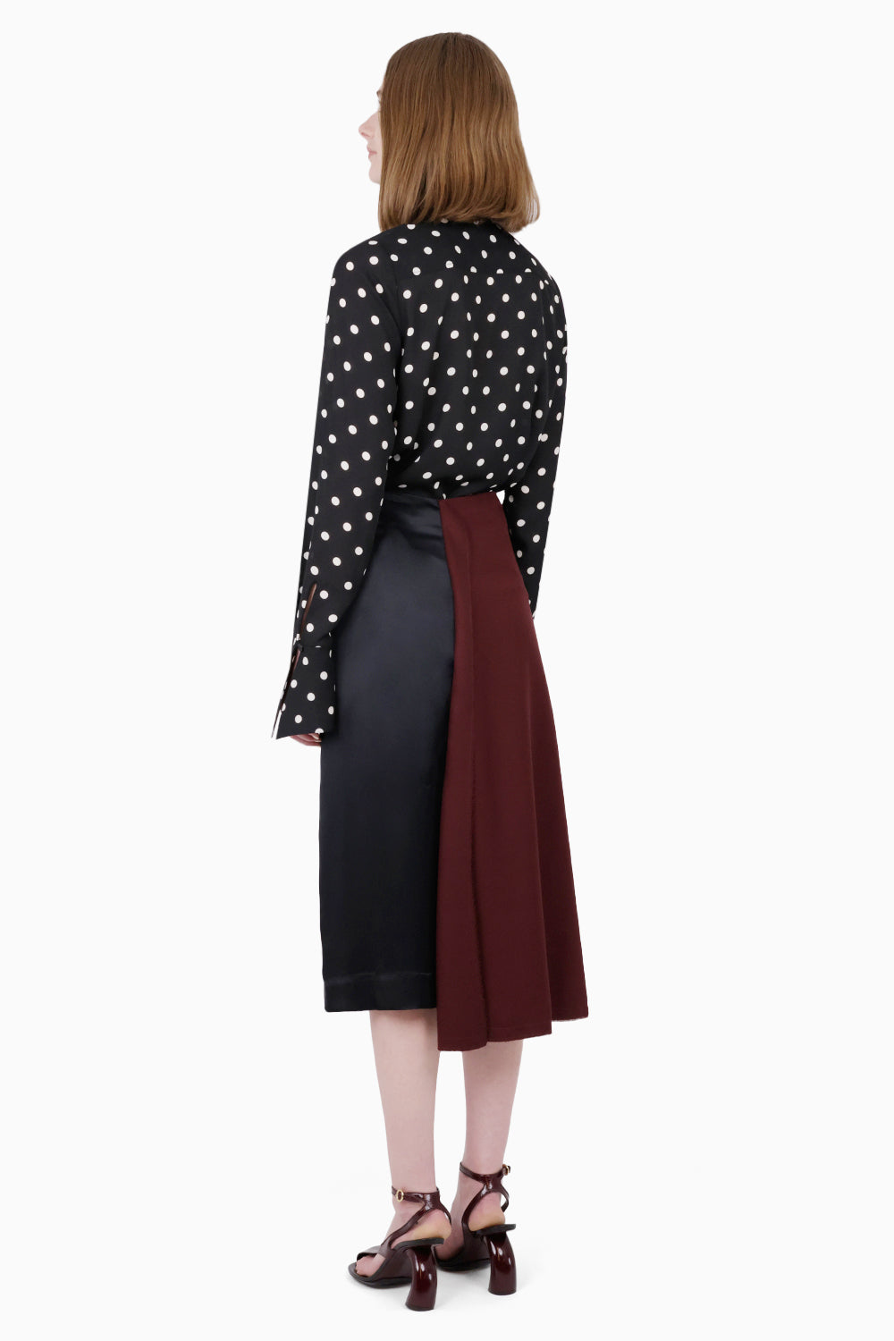 PLAN C RTW Layered Contrast Midi Skirt | Burgundy/Black