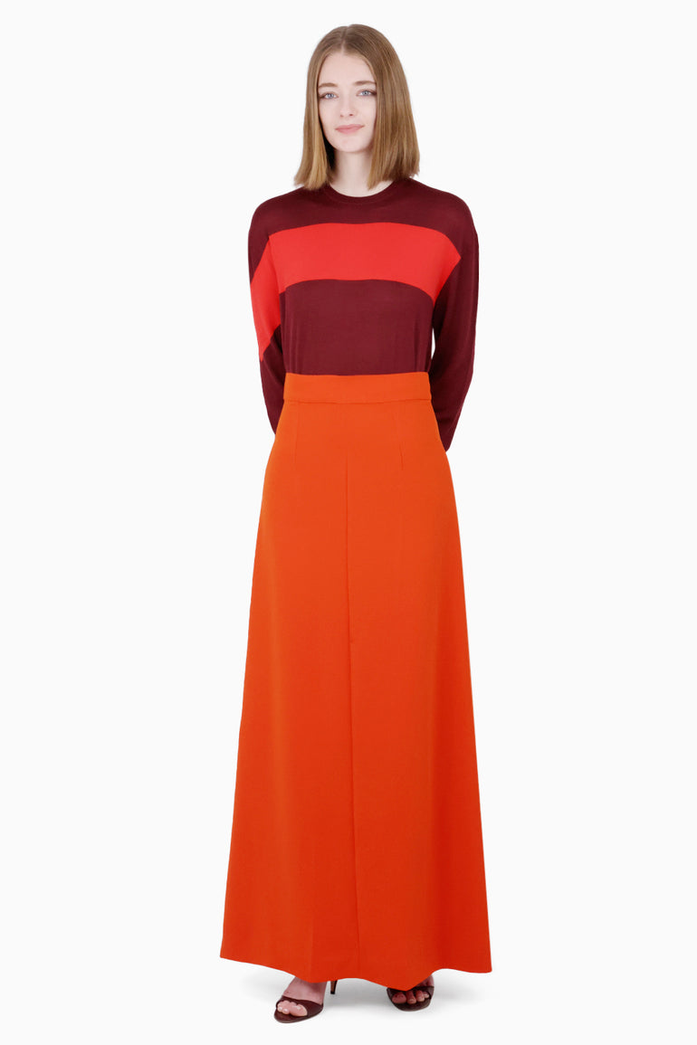 PLAN C RTW Long Line Maxi Skirt | Lobster Orange