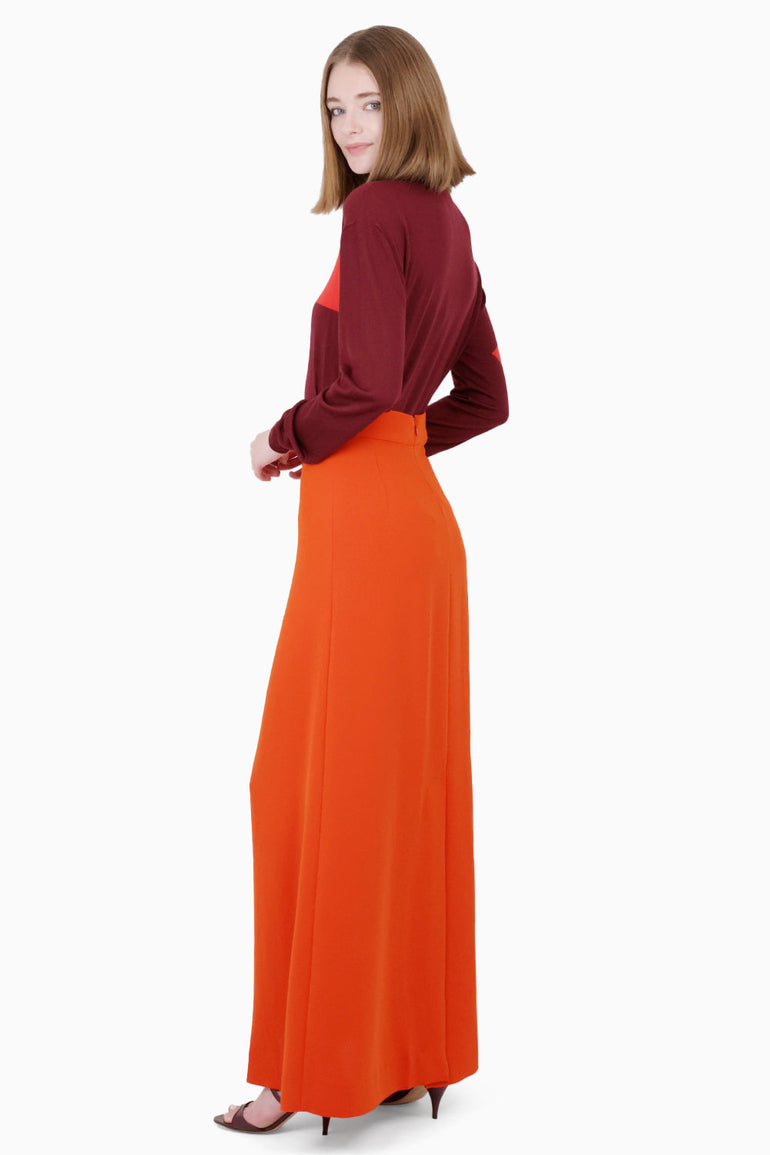 PLAN C RTW Long Line Maxi Skirt | Lobster Orange