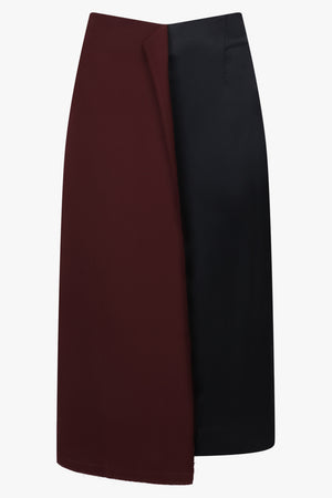 PLAN C RTW Layered Contrast Midi Skirt | Burgundy/Black