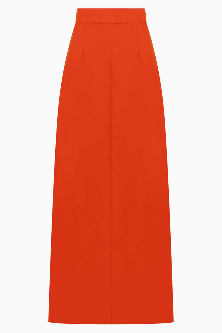 PLAN C RTW Long Line Maxi Skirt | Lobster Orange