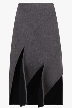 PLAN C RTW Split Detail Asymmetric Hem Midi Skirt | Grey/Black