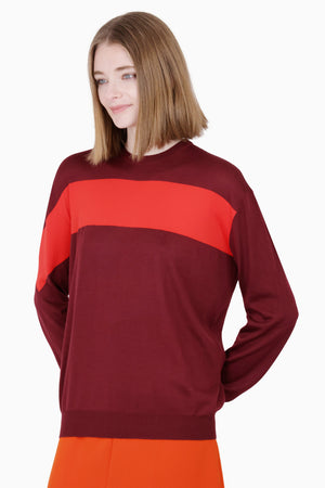 PLAN C RTW Crewneck L/S Panel Knit | Bordeaux/Red