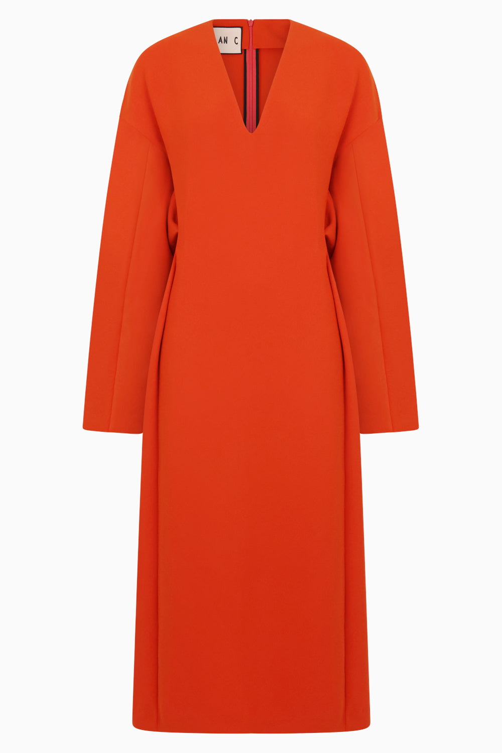 PLAN C RTW V Neck L/S Midi Dress | Lobster Orange