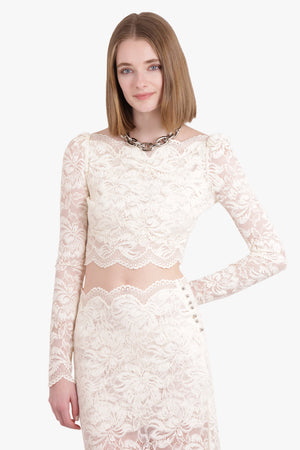 Cropped Lace L/S Top | Ivory