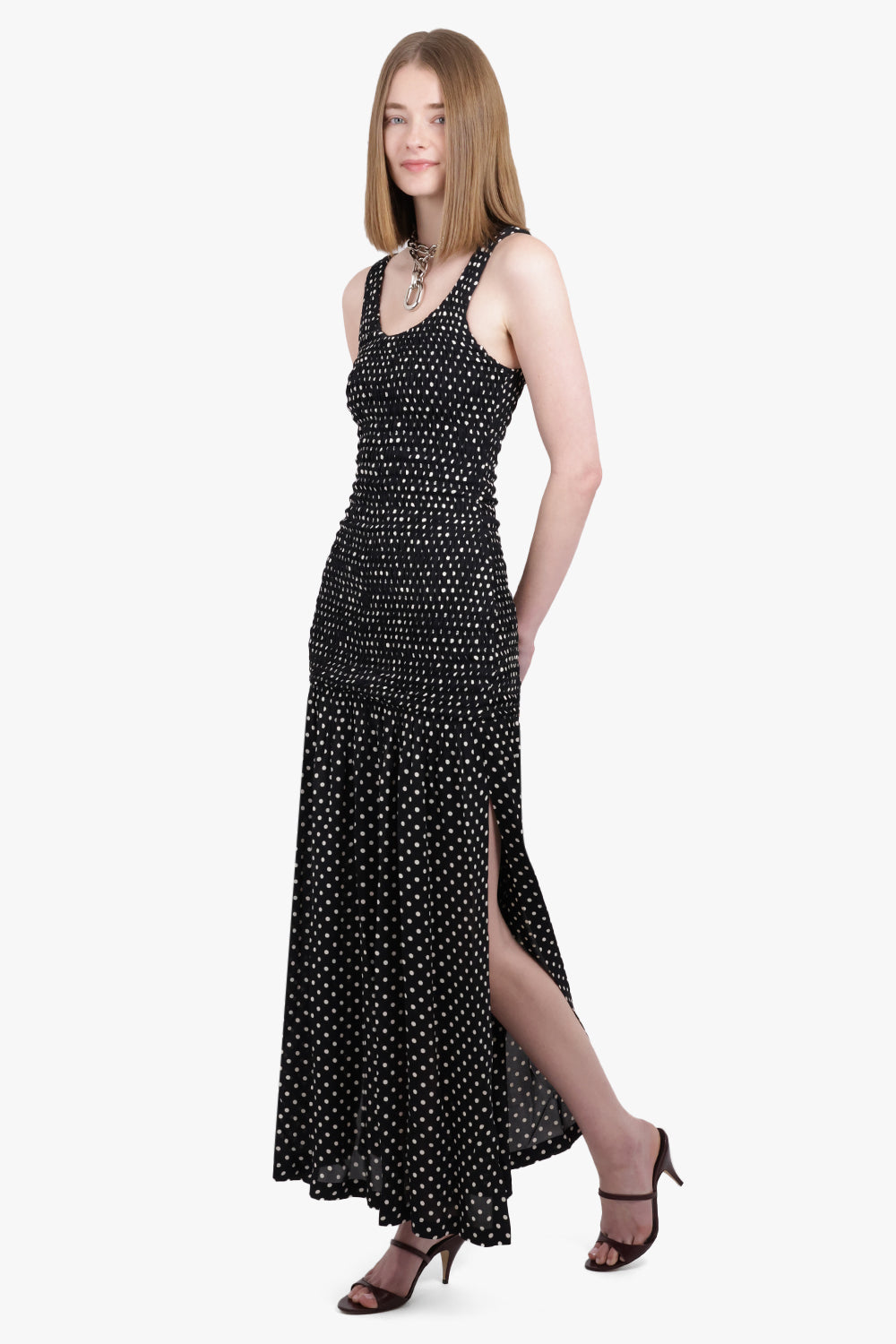 RABANNE RTW Polka Dot Print S/Less Maxi Dress | Black/White