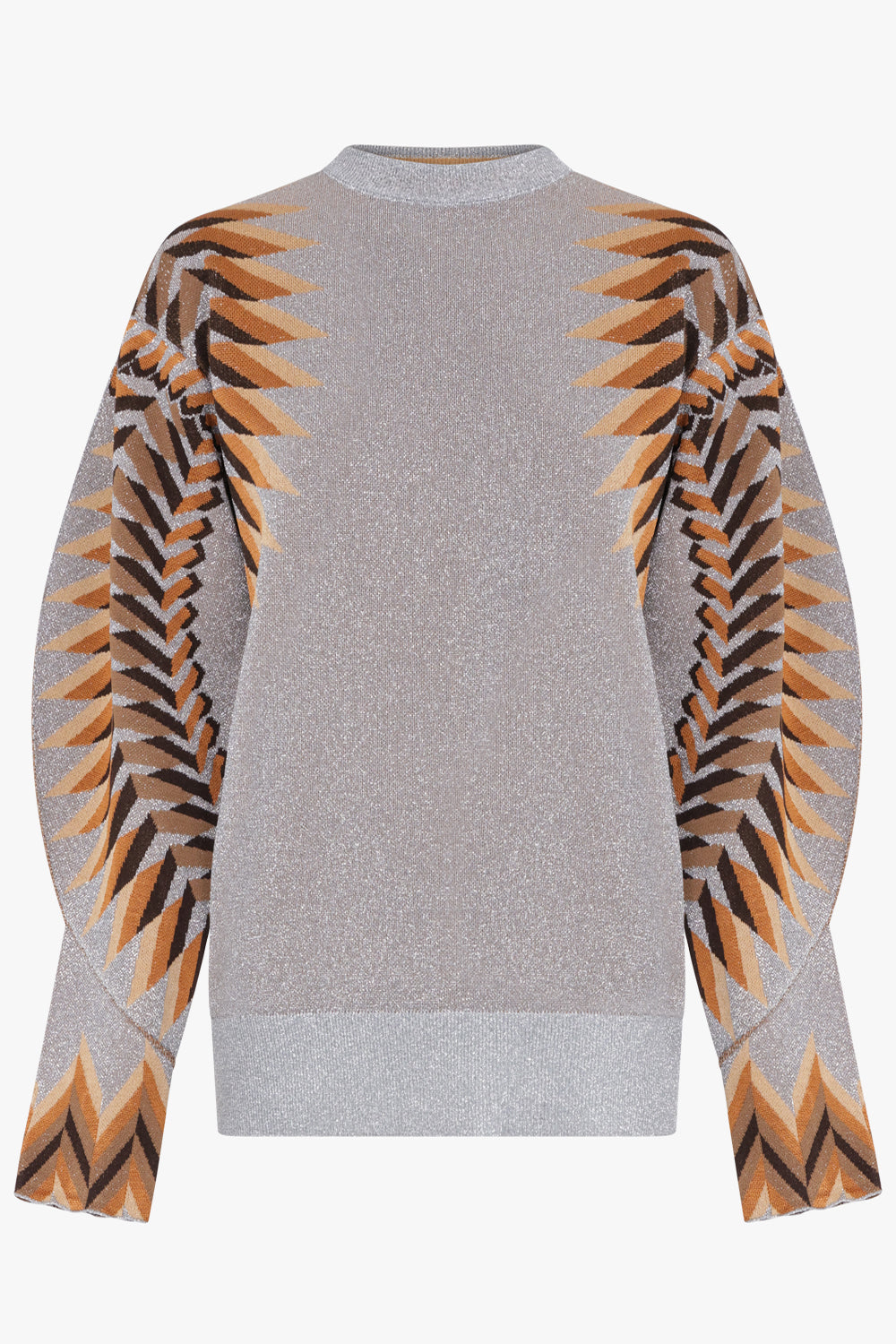 RABANNE RTW Graphic Print Balloon Sleeve Knit Jumper | Grey/Multi