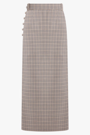 Check Print Straight Maxi Skirt | Beige