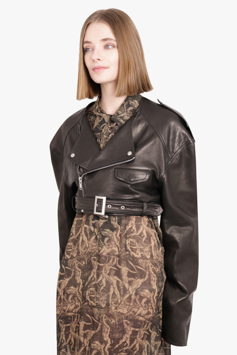 RICK OWENS RTW Cropped Leather Biker Jacket | Black