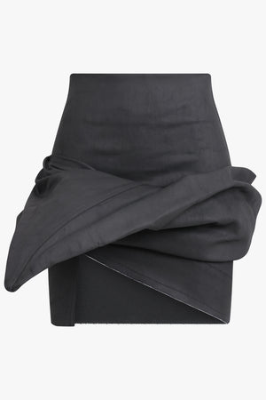 RICK OWENS RTW Gonna Draped Structure Denim Mini Skirt | Black