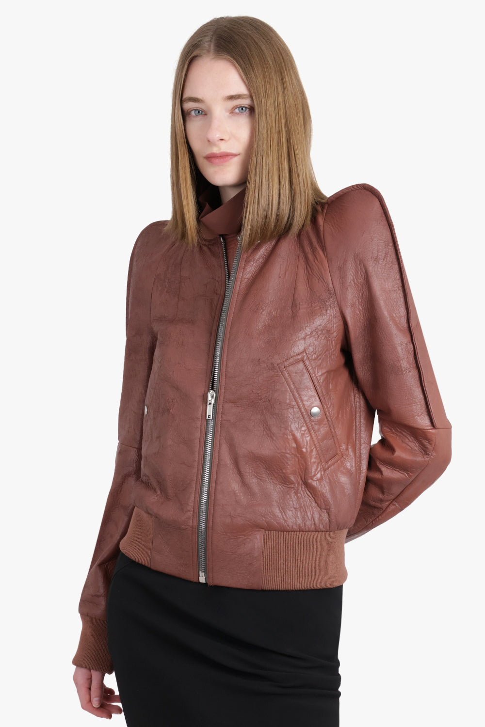 RICK OWENS RTW Metro Flight Leather Bomber Jacket | Brown