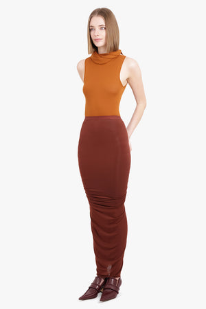 RICK OWENS RTW Shrimp Ruched Maxi Skirt | Henna