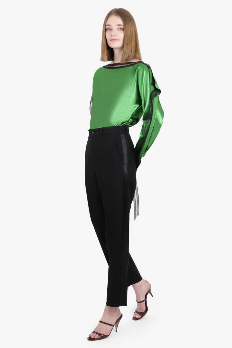 ROCHAS RTW Boat Neck L/S Lace Trim Detail Top | Golf Green